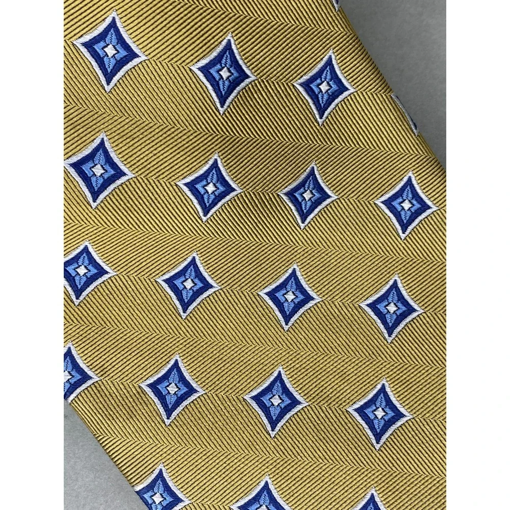 Jos. A. Bank Mens Tie Gold‎ Blue Geometric Silk Executive Collection XL 62x3.5
